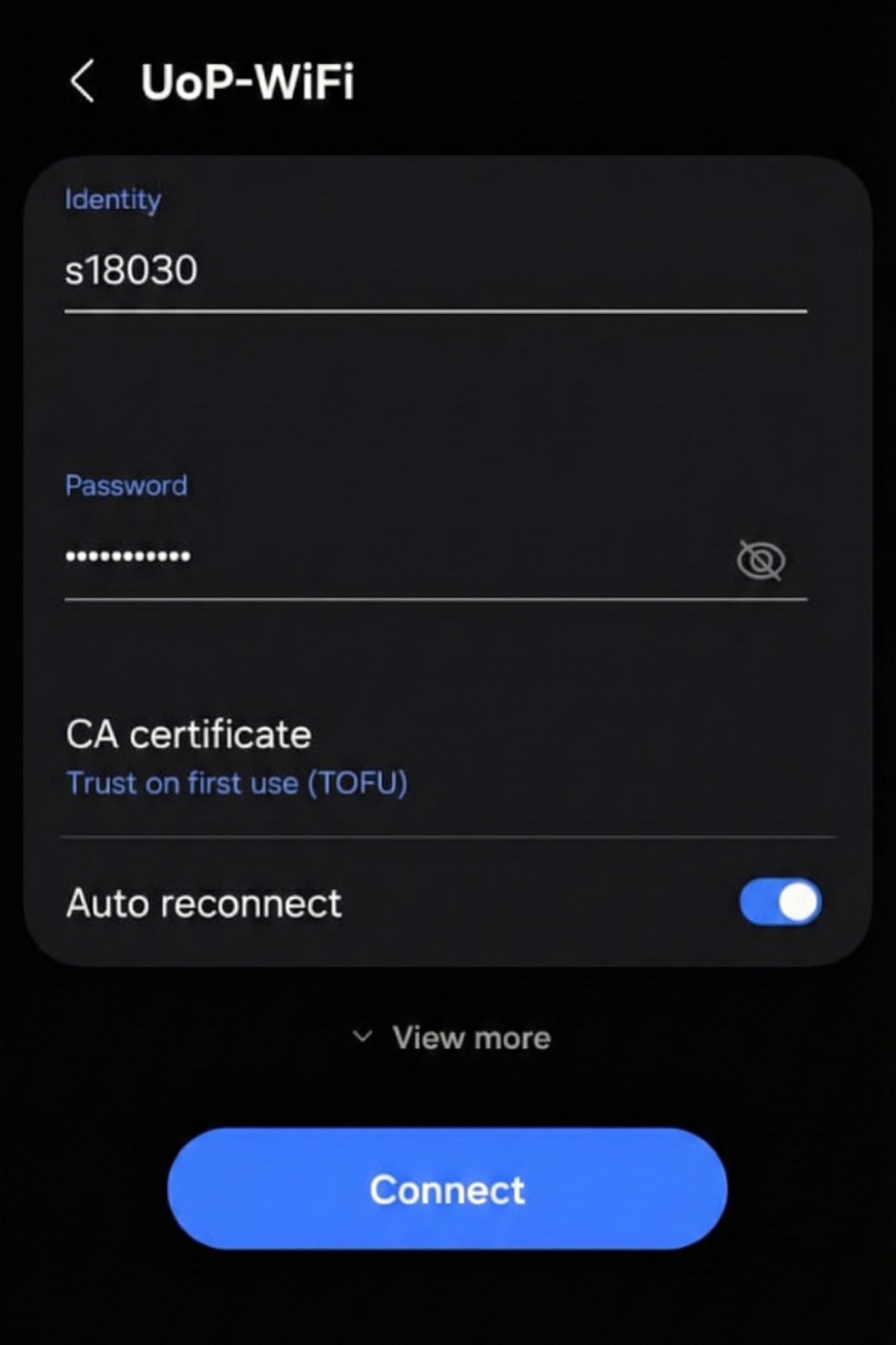 Android Wi-Fi connection screen