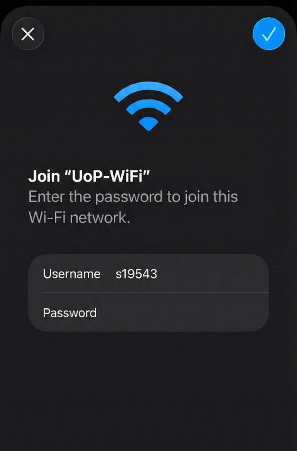 iOS Wi-Fi connection screen 1